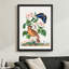 Oiseau moderne abstrait perché sur une branche avec papillon et œufs, style illustration botanique. Art mural 24 "x 36" avec cadre en bois noir