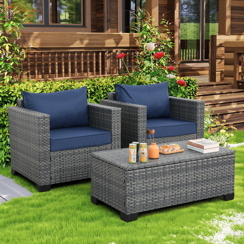 Outdoor Table with Storage Patio Table Wicker Coffee Table All-Weather Side Table Waterproof Cover, Grey