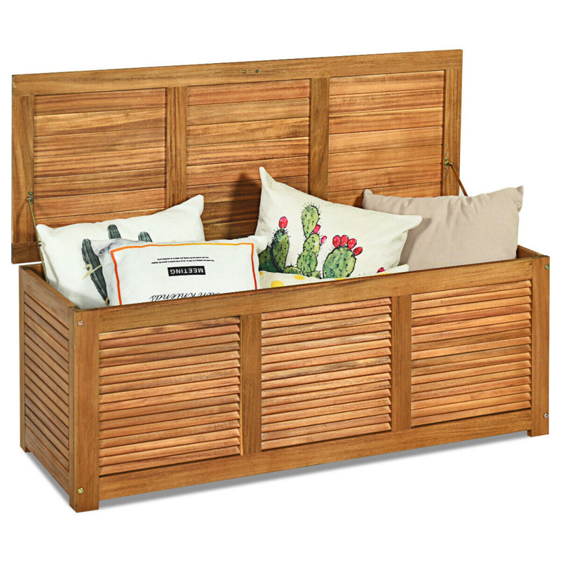 FRESCOLY 47.5'' W 47 Gallons Solid Wood Acacia Storage Bench in Brown