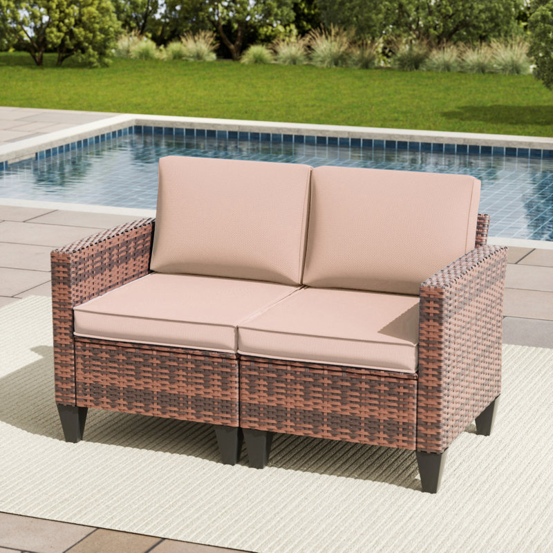 Causeuse d'extérieur en osier 31,5 po Kisner, Beige
