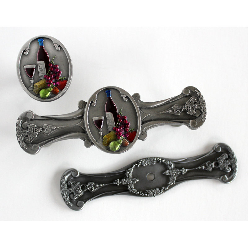 Hand-Tinted Pewter Oval Knob with Wine Cellar Design