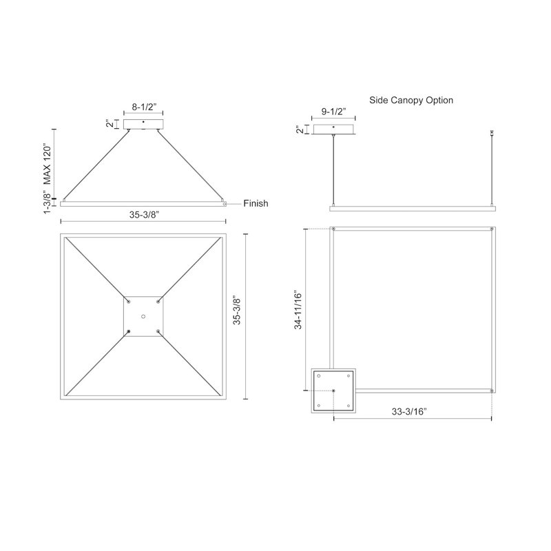 Piazza White LED Square Aluminum Chandelier 35.38"