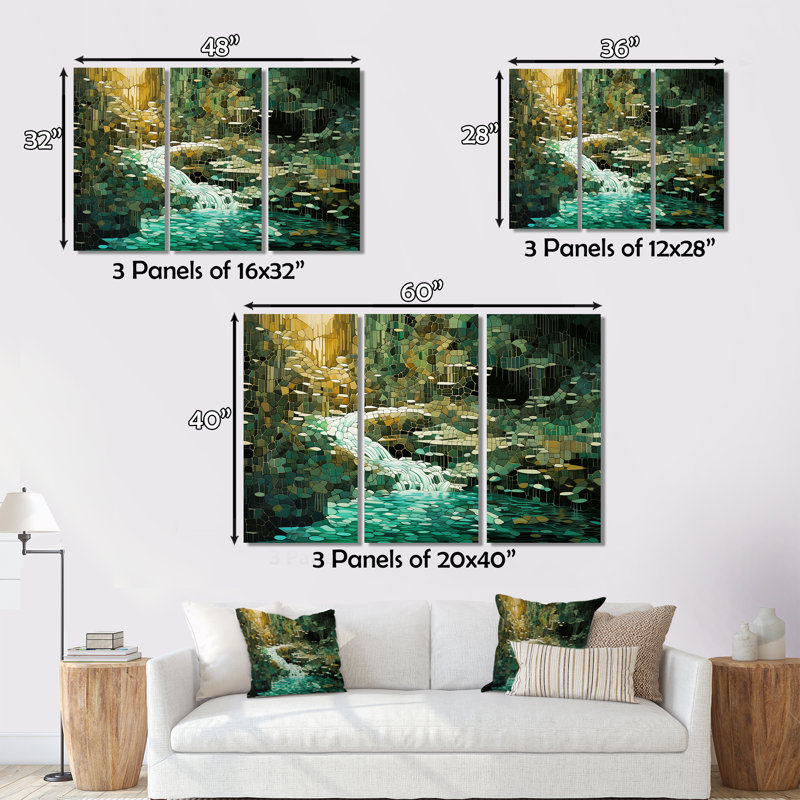 «Abstract Emerald Wild Forest River», ensemble de reproductions d'art sur toile, H 40 po x l 60 po x P 1 po