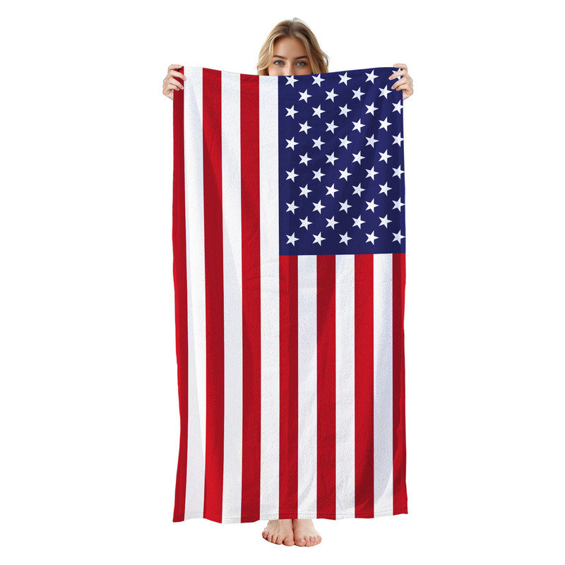 Serviette de plage en microfibre légère, absorbante et sans décoloration, 30 po x 60 po, Drapeau vertical vertical américain