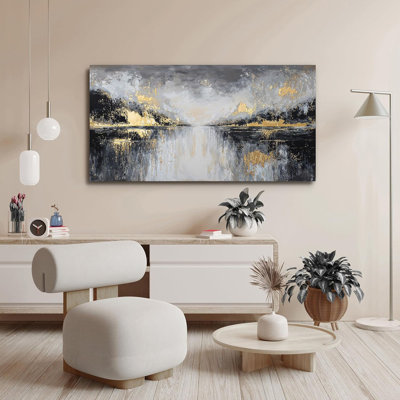 Toile, art mural, art abstrait moderne, décoration murale, noir et or, impressions sur toile, décorations pour la maison modernes, art abstrait doré sur salle de bain, salle à manger prête à être suspendue, taille 20 po x 40 po