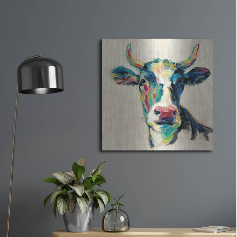 «Expressionistic Cow II» par Silvia Vassileva sur métal, H 24 po x l 24 po
