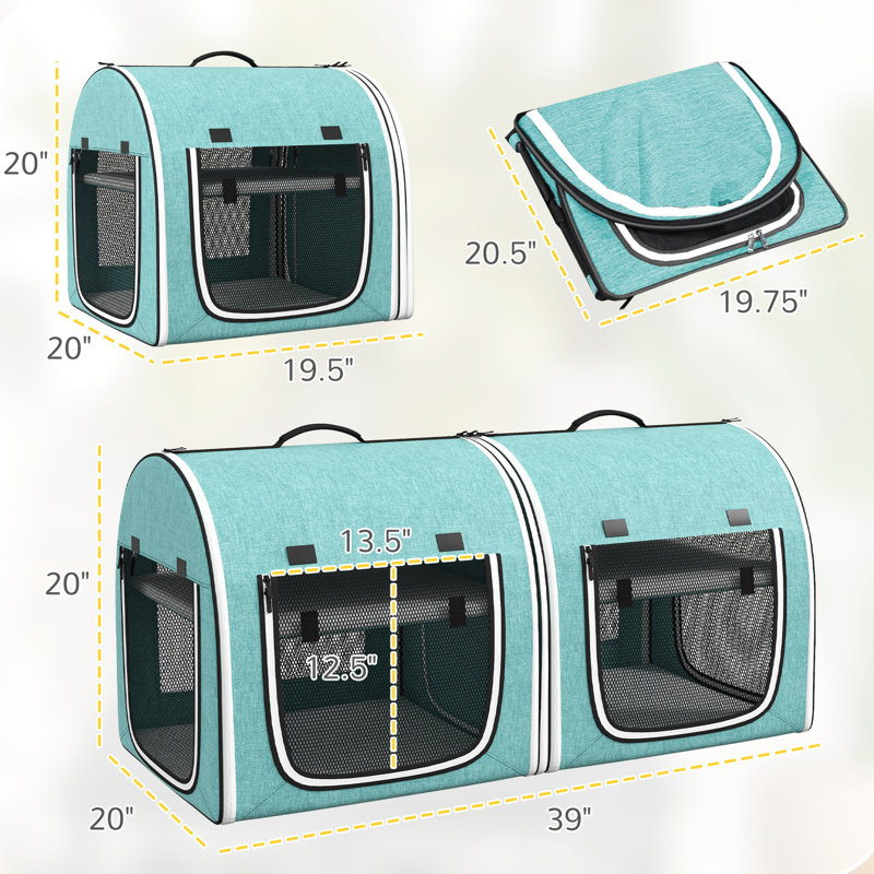 Sac de transport pour animaux 39 po, transporteur avec dispositif de sécurité, deux compartiments, coussins moelleux et ballon de rangement