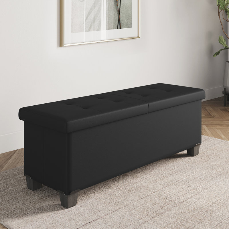 Repose-pieds en cuir Arlana, Similicuir noir, H 15 po x l 43 po x P 15 po