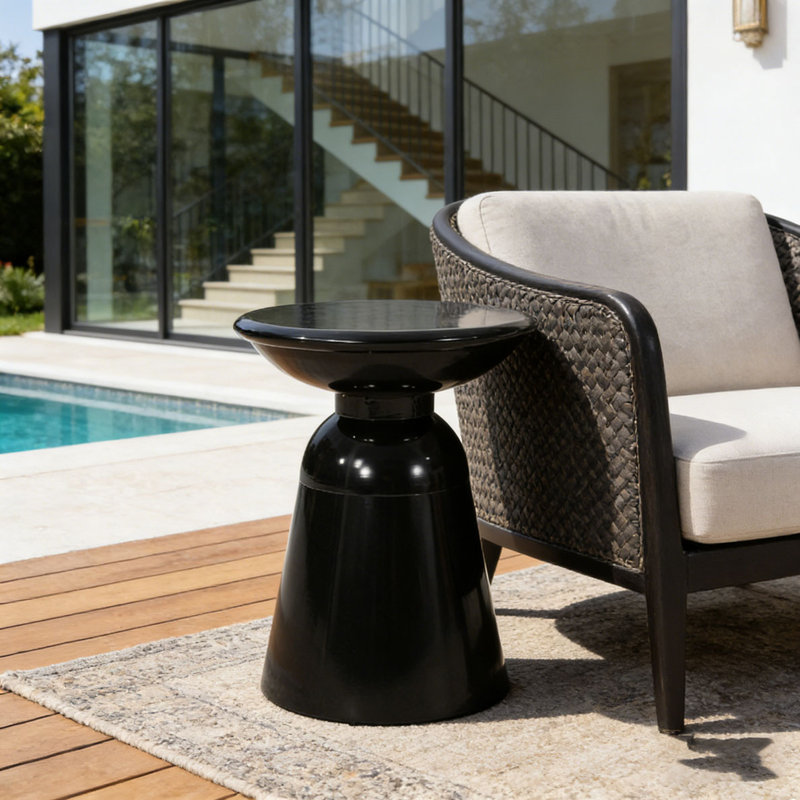 Tables d'appoint d'extérieur en fer avec design évasé, Noir, 1