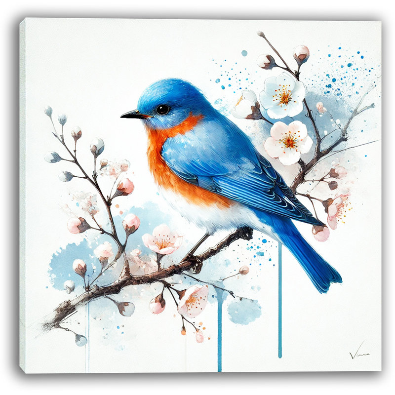 «Brilliant Bluebird - Blossoms and Beauty», reproduction d'art sur toile, H 12 po x l 12 po x P 1 po