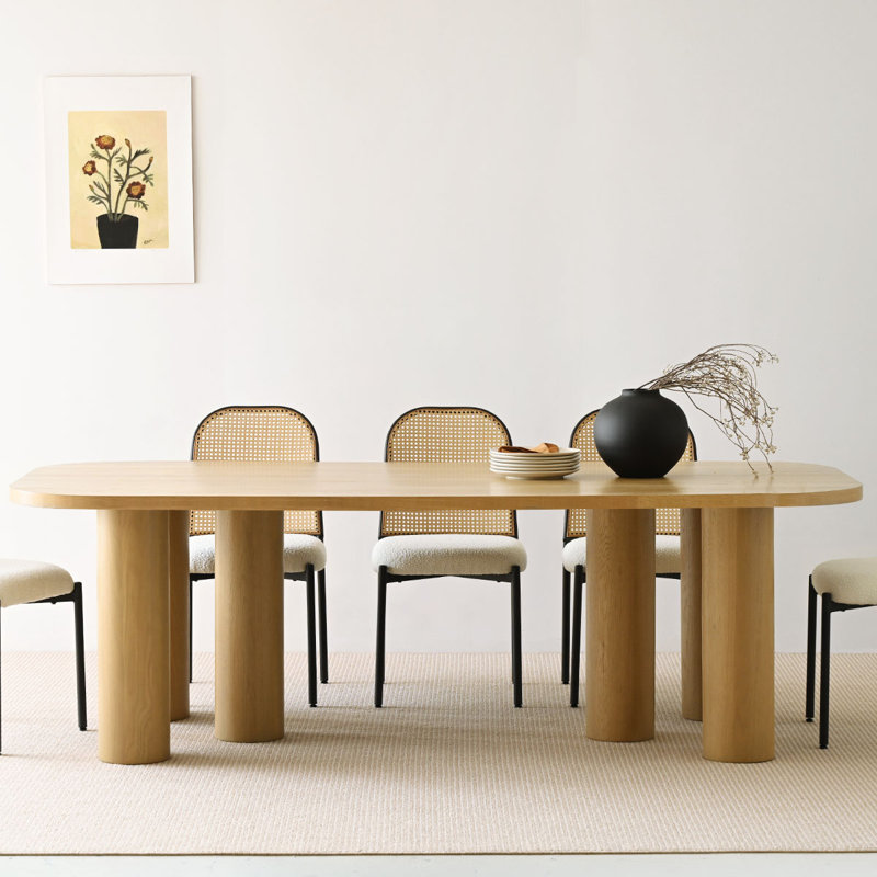 86" Luxe Solid Oak Capsule Dining Table with Pillar Legs, Brown