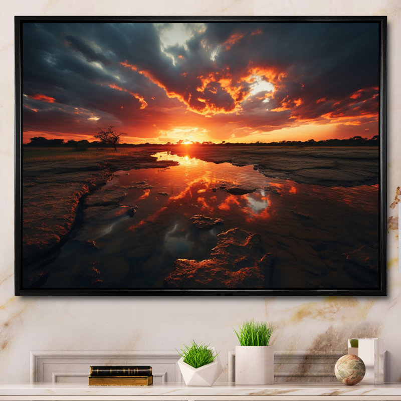 «Sunset Tangerine Dreams - Sunset», reproduction d'art, H 30 po x l 40 po x P 1,5 po, Cadre flottant noir