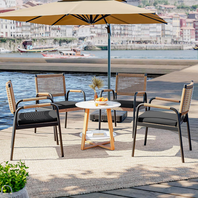 Patio Dining Side Chair with Cushion, Black