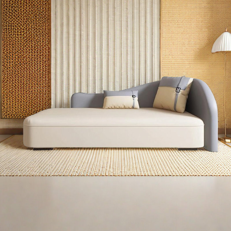 Sterline Faux Leather Chaise Lounge, Right Hand Facing, Grey/Beige