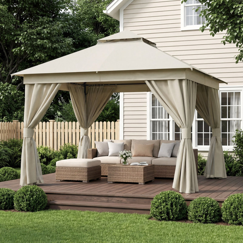 Yardgrace 10'X10' Soft-top Double-Roofed Steel Patio Gazebo, Cream
