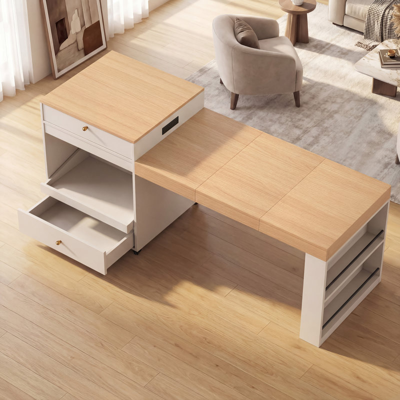 Rolling Kitchen Island With Extendable Dining Table, White/Wood