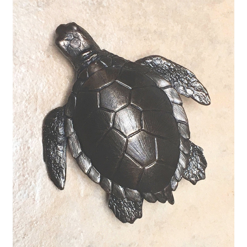 Large Sea Turtle Tile Figurine, Oil Rubbed Bronze