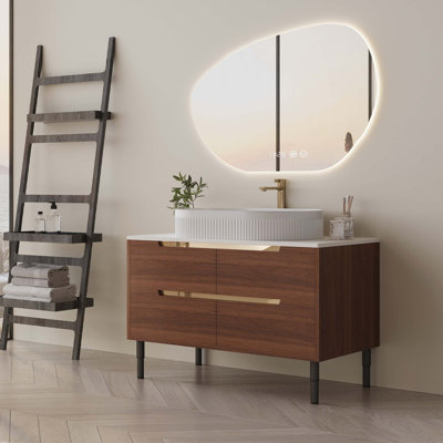 36 Inch Bathroom Vanity, Freestanding Or Wall Mounted With Ceramic Integrated Sink & Soft-Close Drawers