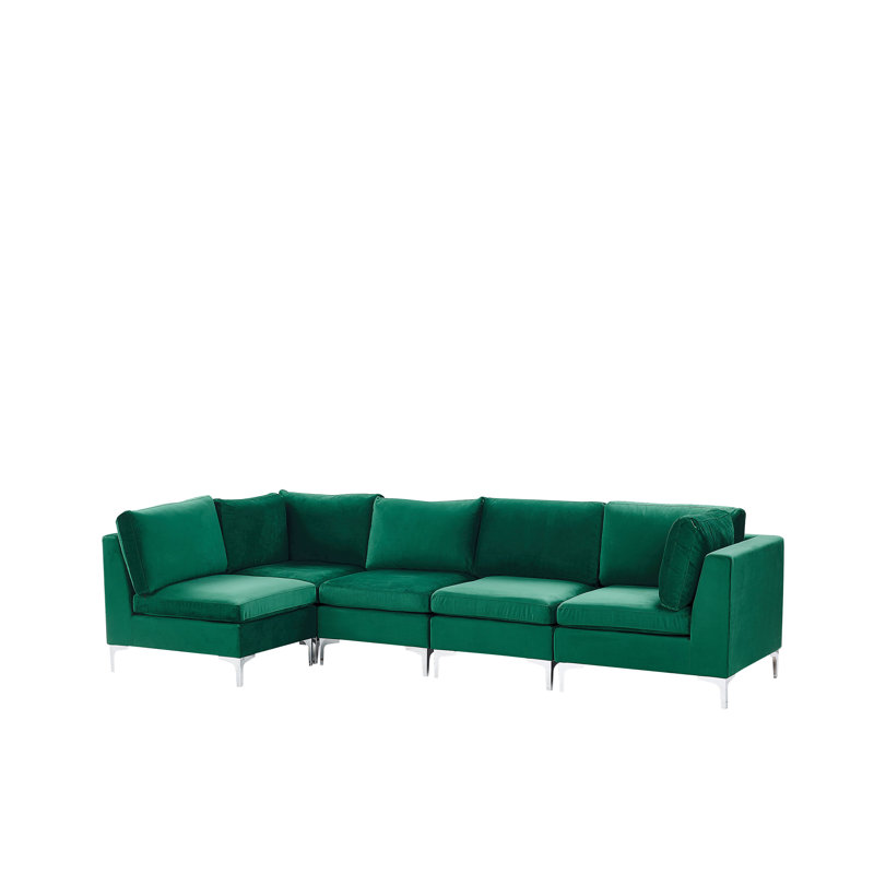 Orourke 5 Seater Velvet Corner Sofa , Left Hand Facing, Green