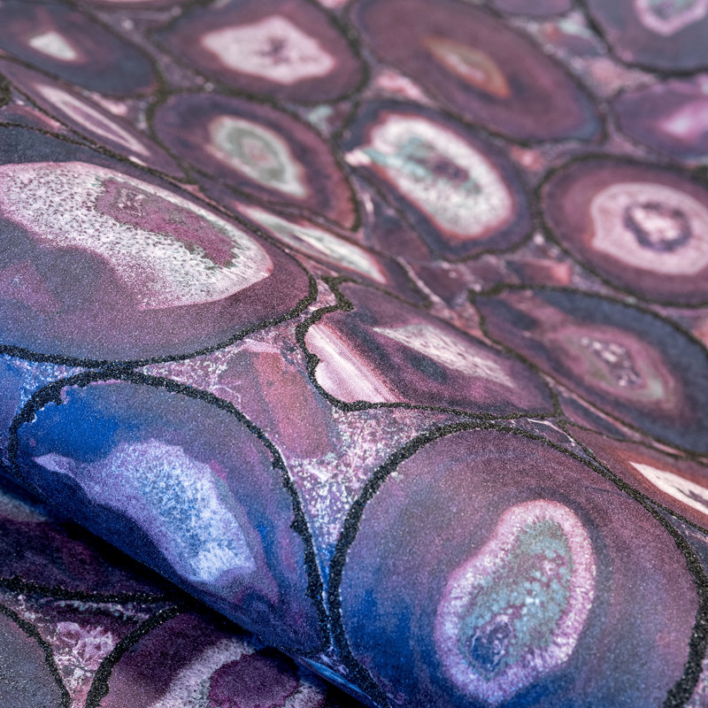 Pepper Glass Bead Finish Geometric Filo Stone Wallpaper Roll, Purple