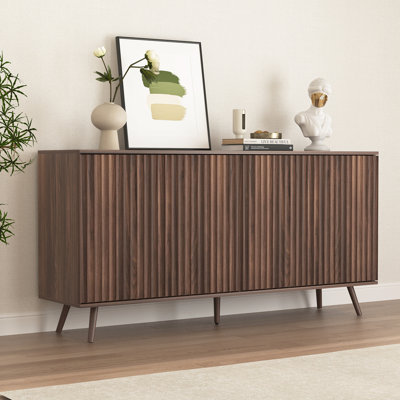 Buffet avec rangement, armoire de rangement à 4 portes et armoire à café en bois avec tablettes réglables pour le salon, la cuisine et la salle à manger