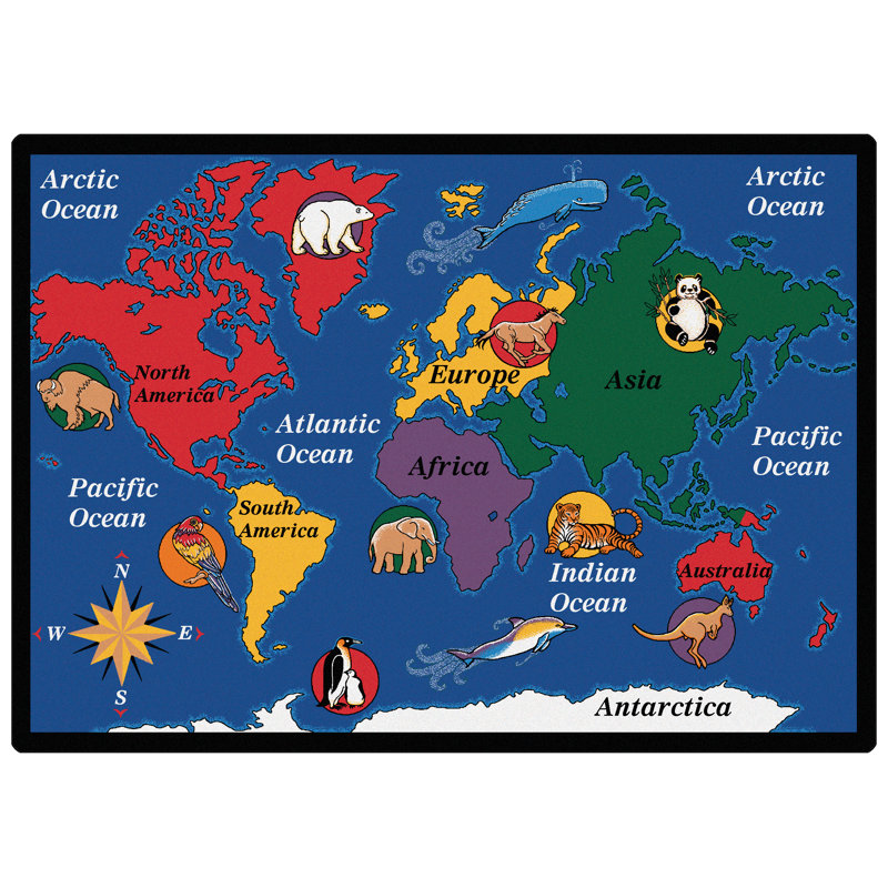 World Explorer Geography Map Premium Tufted Blue Area Rug, Rectangle 4'5" x 5'10"