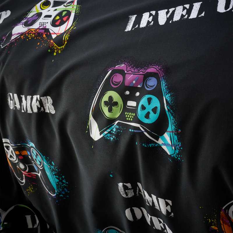 Game Over Reversible Duvet Cover Set with Pillowcases with Pillowcases Black, Single