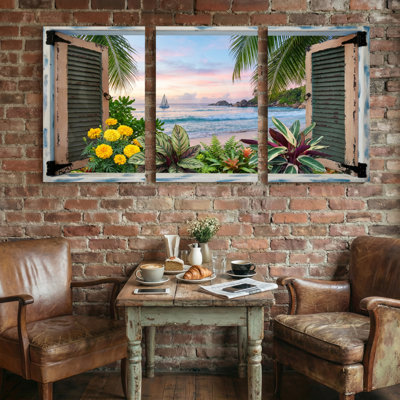 Paysage et nature, vue sur l'océan tropical avec palmiers et fleurs