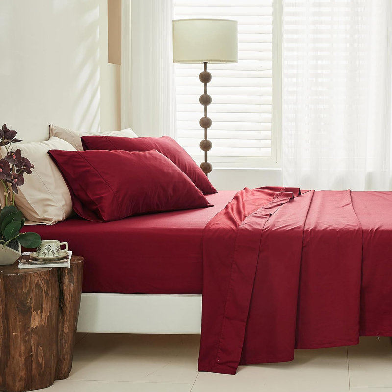Ensemble de tissage 100% coton à densité de tissage 600 fils Supima, Burgundy, Queen Sheet Set with 2 Pillowcases
