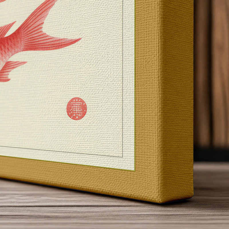 Three Goldfish Study Japandi - Wrapped Canvas, 18x12 - 45.7 x 30.5 cm, Ochre Border