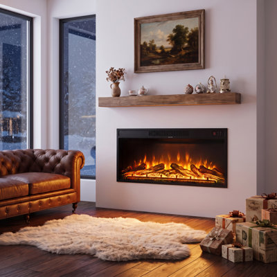 Foyer électrique encastré de 91 cm (36 po) avec 12 couleurs de flamme, chauffage de 750 W/1500 W, télécommande et minuterie