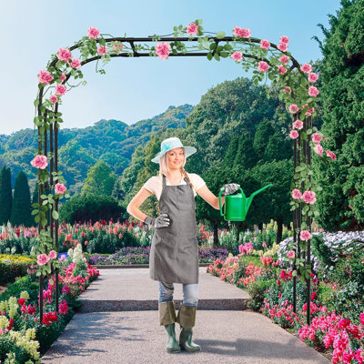 Metal Garden Arch With Gate 58" W X 97" H Outdoor Arbor Trellis For Climbing Plants Rose Ivy Jasmine Support Galvanized Steel Arched Arbor With Powder Coated Finish