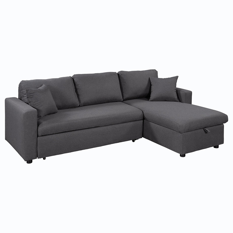 Modern Sleeper Sectional Sofa with Storage Space, Grey Fabric