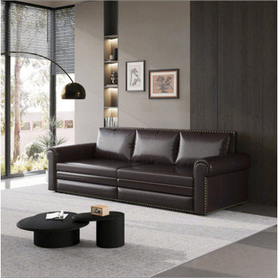 Chesterfield Sofa,93.7" King Pull Out Sofa Bed, 3-in-1 Faux Leather Convertible Sleeper Sofa with Nailhead Trim & Rolled Arm,Multi-Functional Sofa Bed,