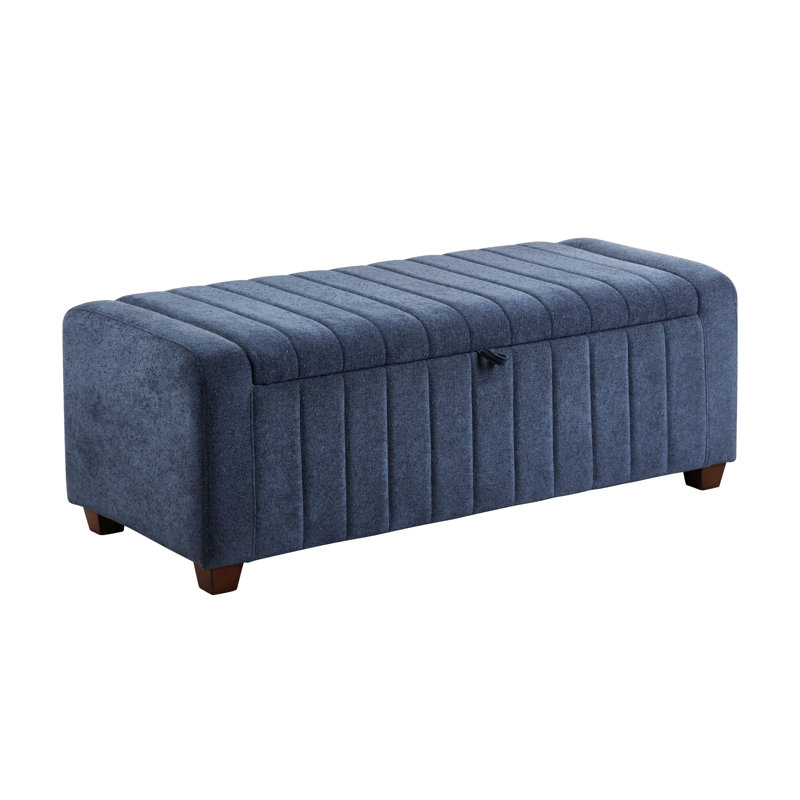 Elegant Blue Boucle Upholstered Bench With Plywood Construction Constructed And Storage Functionality, Blue