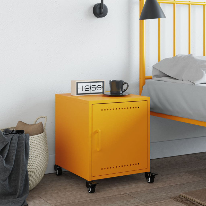 Preslei 36cm W Steel Bedside Table, Mustard Yellow, Individual