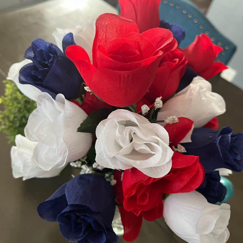 14 tiges de rosier, Rouge / Blanc / Bleu, H 19 po x l 10,5 po x P 5,5 po