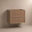Meuble-lavabo mural simple de 61 cm (24 po) seulement, de style moderne du milieu du siècle, en bois cannelé avec coins arrondis, 2 tiroirs à fermeture douce