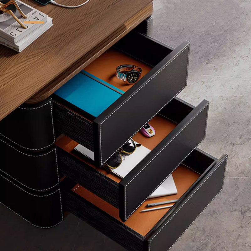 Bureau rectangulaire à 3 tiroirs en bois massif et manufacturé brun et noir, H 29,53 po x l 70,87 po x P 27,56 po, Noir