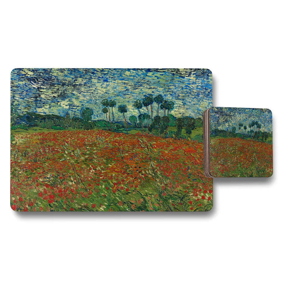 Poppy Field Impressionist Placemat And Coaster Set Artwork