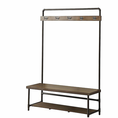 Chestnut and Dark Bronze Hall Tree with 5 Coat Hooks