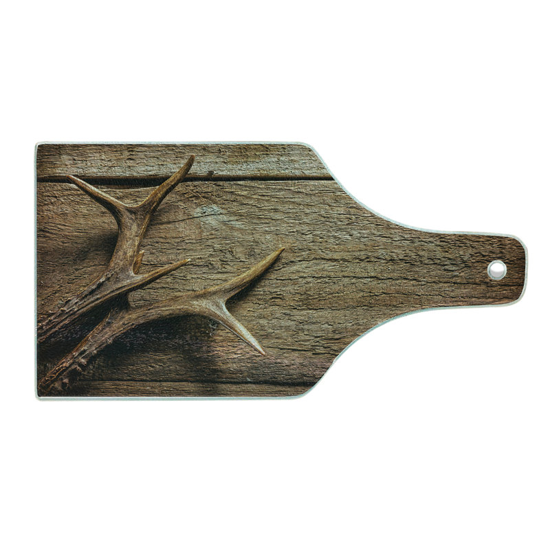 Rustic Antler Design Tempered Glass Butcher Block Table