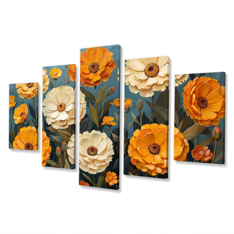 «White Yellow Vibrant Summer Garden Of Marigolds II», ensemble d'art mural sur toile souci