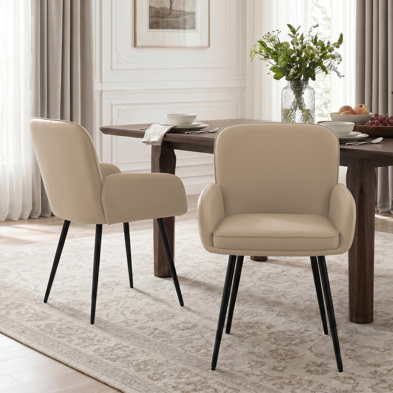 Chaises de salle à manger rembourrées en chenille avec pieds en métal (ensemble de 2), Similicuir crème