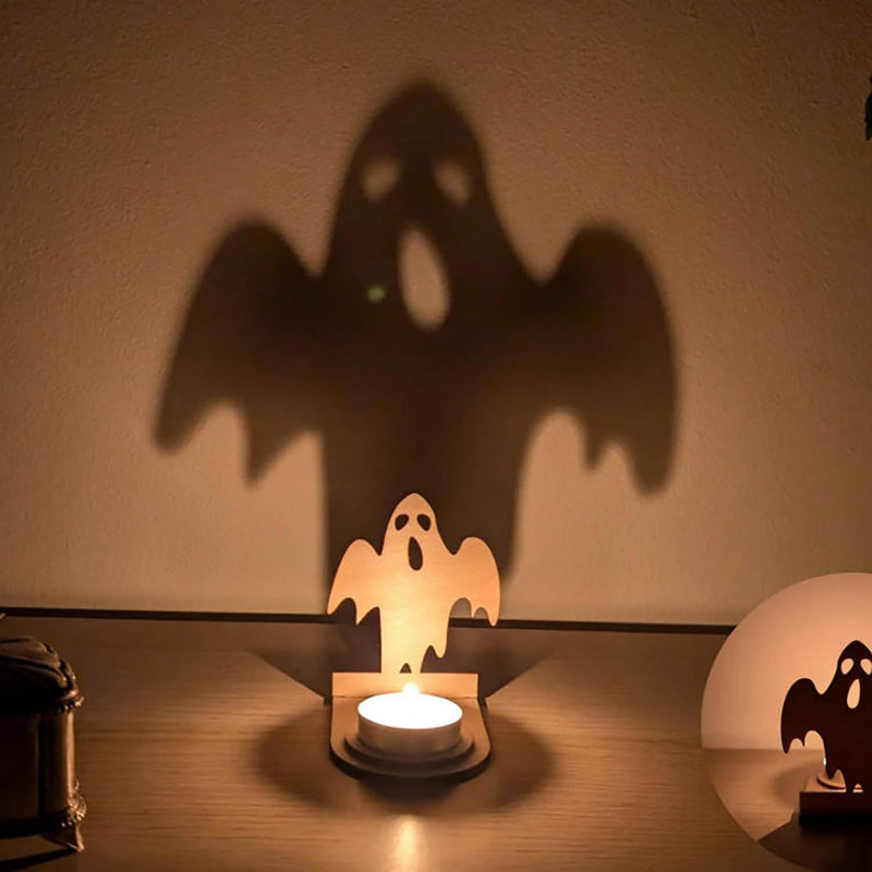 Artisanat en bois, bougies fantômes, ombres fantômes, horreur, décorations de fête d'Halloween, décorations pour la maison et le salon