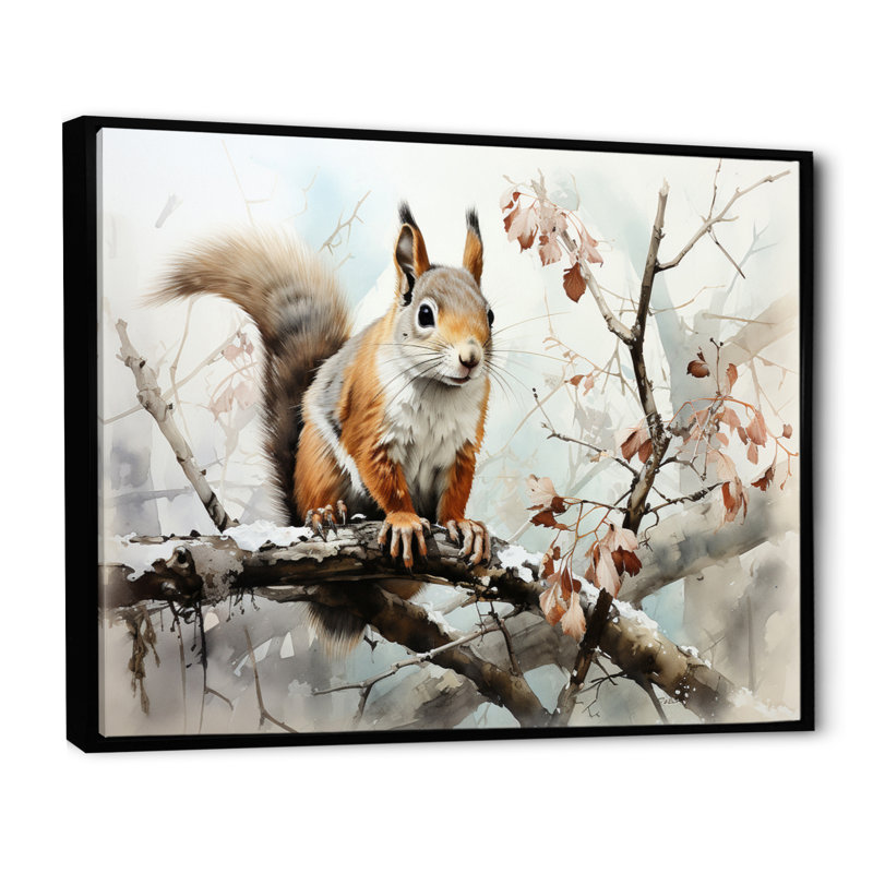 «Brown Squirrel Curious Observer I», reproductions d'art mural animaux, H 16 po x l 32 po, Cadre flottant noir