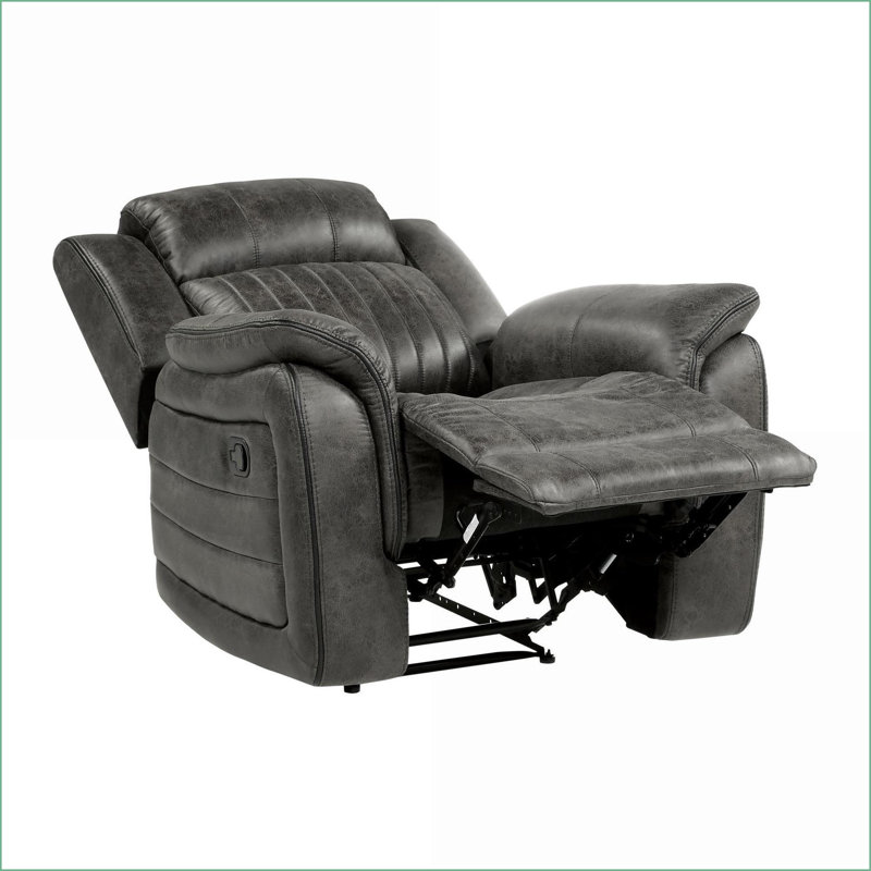 Fauteuils inclinables pour le salon, fauteuil inclinable transitionnel gris anthracite avec accoudoirs moelleux et amp; Capitonnage vertical | Cadre en bois massif