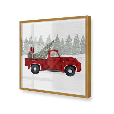 Red Truck Christmas Tree Pickup Print