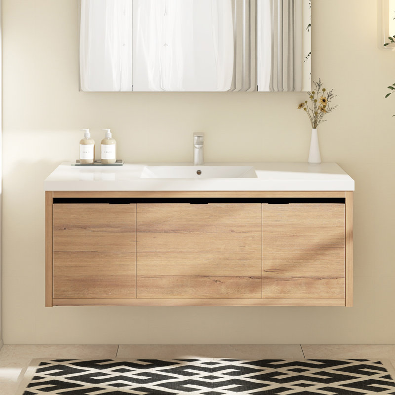 Meuble-lavabo simple 47,2 po avec plateau Tayiah, Chêne