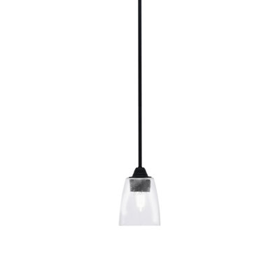 Paramount Stem Hung Pendant Shown In Matte Black Finish With 4.5” Square Clear Bubble Glass